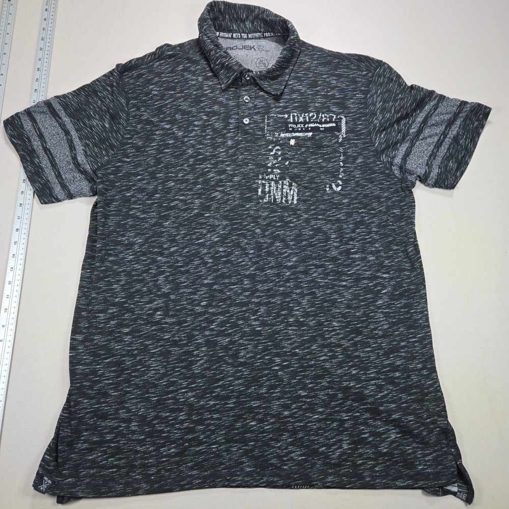PROJEK‎ Raw Mens 3XT Heathered Gray Short Sleeve Graphic Pocket Polo Shirt